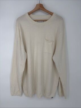 🐄 Long Wharf Supply Co. cotton Cream Crewneck Pocket Sweater —Soft Everyday Knit
